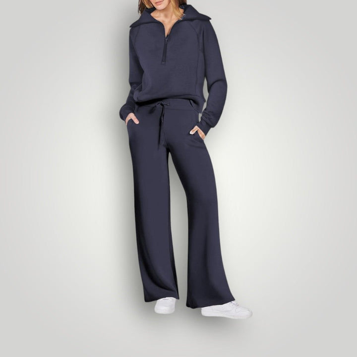 Women's Relaxed Fit Loungewear Set with Half-Zip Top