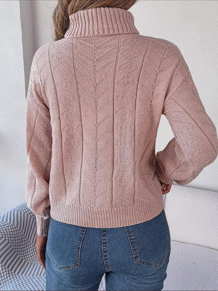 Women's Cable Knit Turtleneck Sweater with Long Sleeves