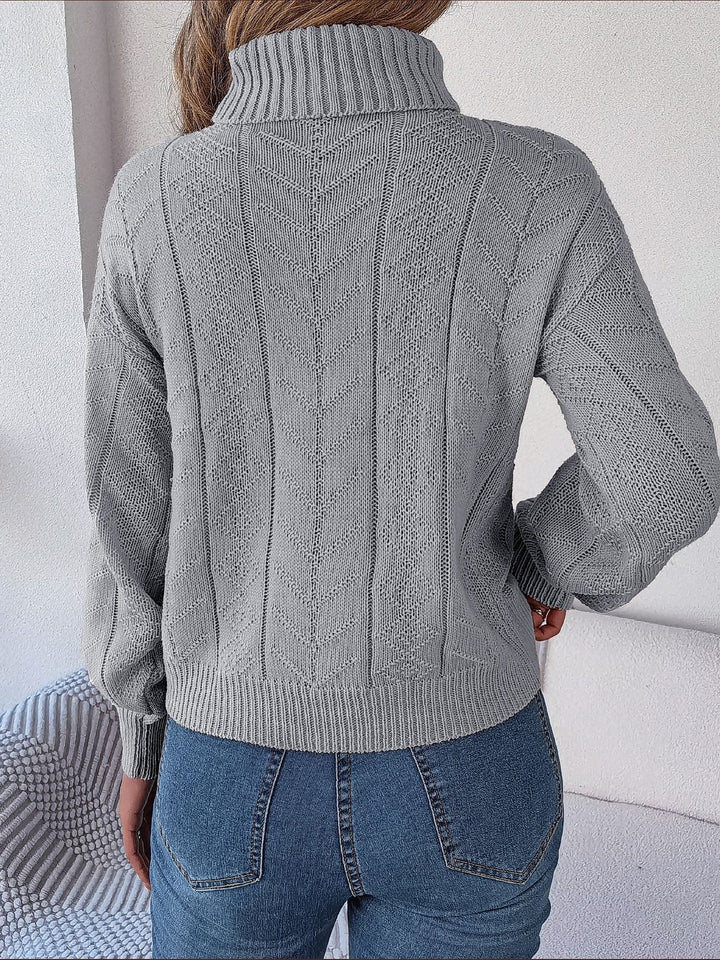 Women's Cable Knit Turtleneck Sweater with Long Sleeves