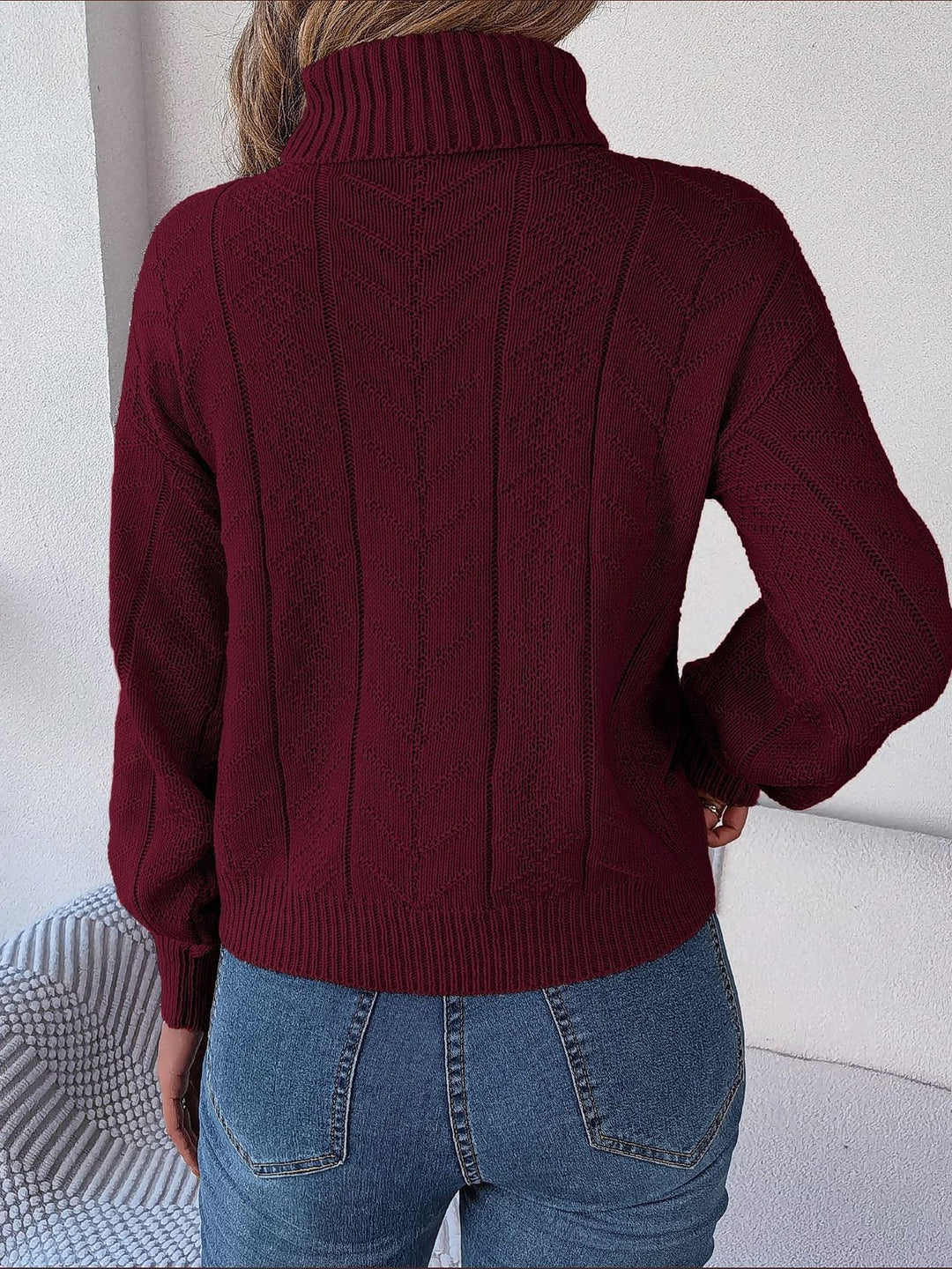 Women's Cable Knit Turtleneck Sweater with Long Sleeves