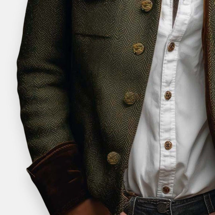 Women's Herringbone Structured Blazer with Button-Up