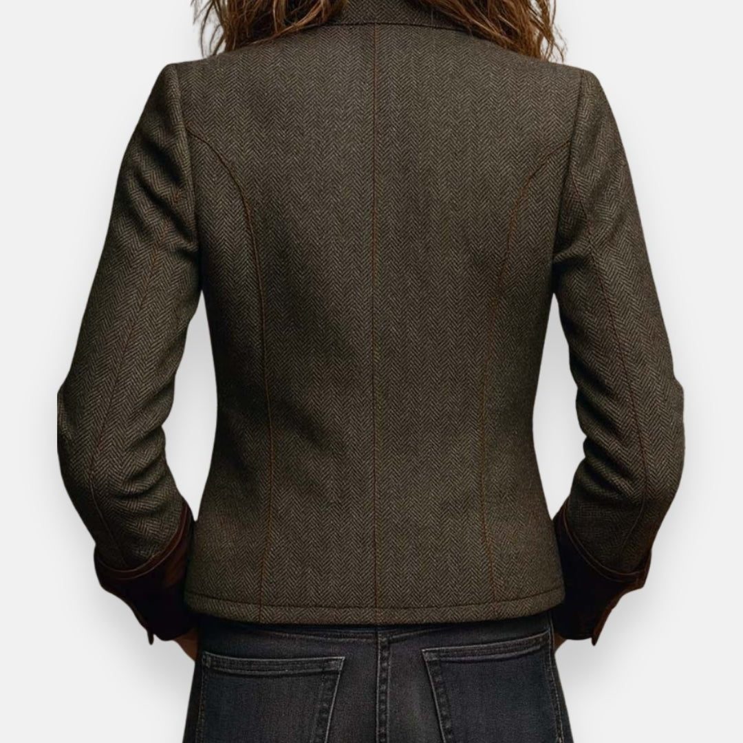 Women's Herringbone Structured Blazer with Button-Up