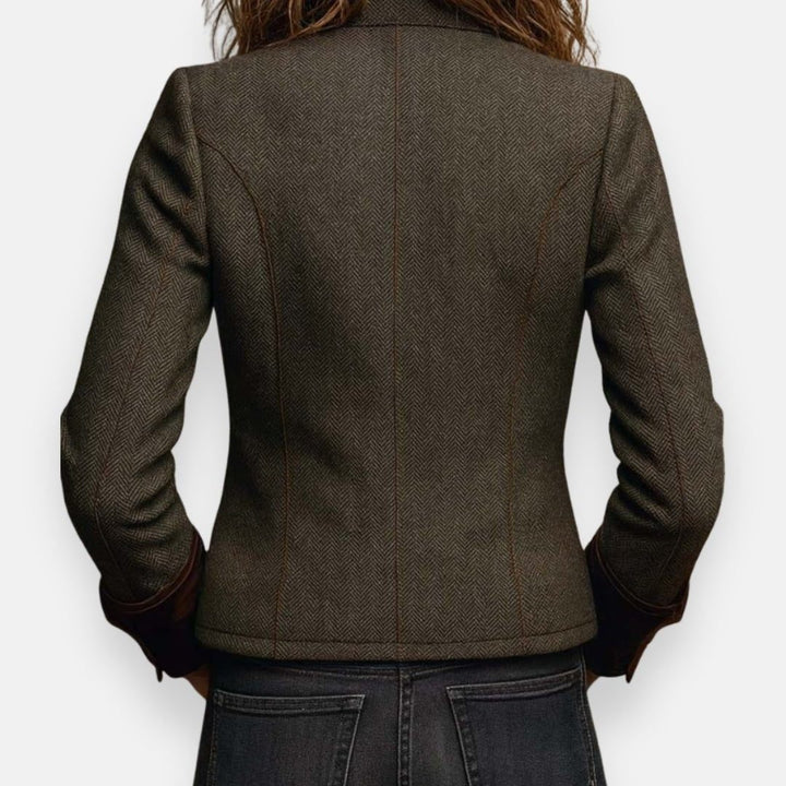 Women's Herringbone Structured Blazer with Button-Up