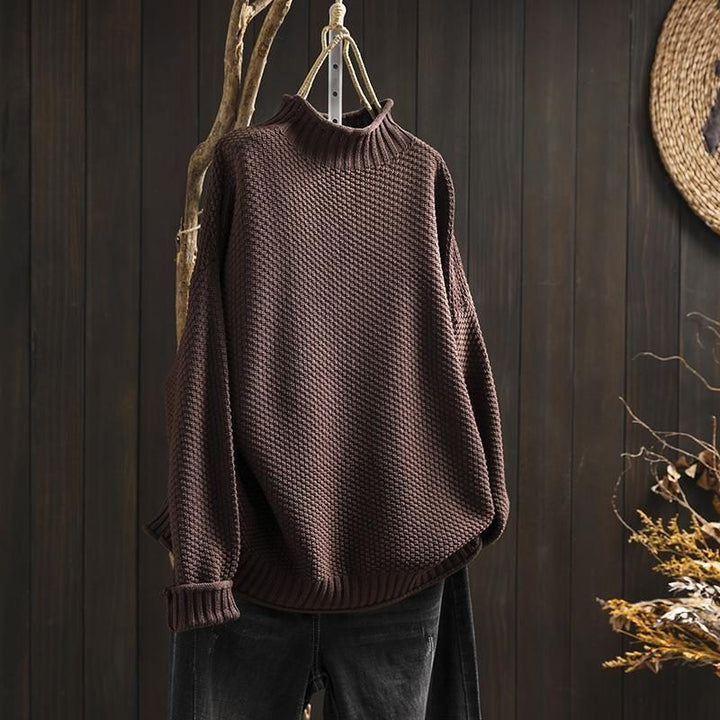 Women's Textured Wool Crew Neck Sweater Brown