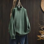 Women's Wool Crewneck Relaxed Fit Textured Sweater Winter Green