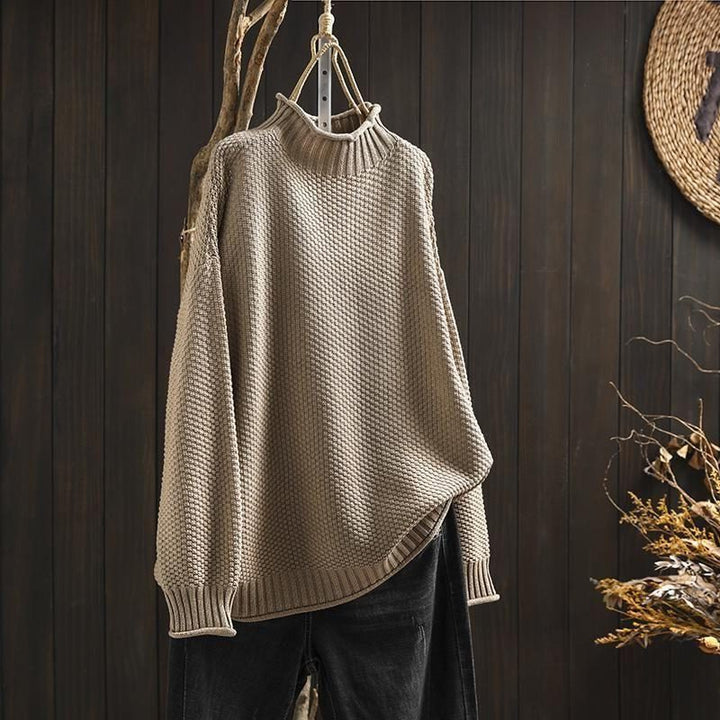 Women's Textured Wool Crew Neck Sweater Beige
