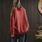 Women's Wool Crewneck Relaxed Fit Textured Sweater Winter Red