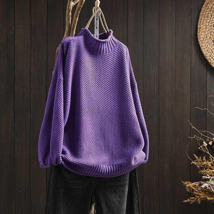 Women's Textured Wool Crew Neck Sweater Purple