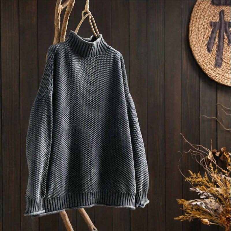 Women's Wool Crewneck Relaxed Fit Textured Sweater Winter Gray