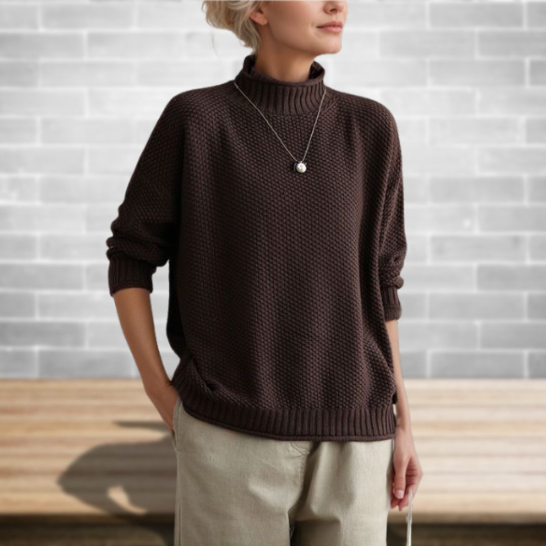 Women's Wool Crewneck Relaxed Fit Textured Sweater Winter