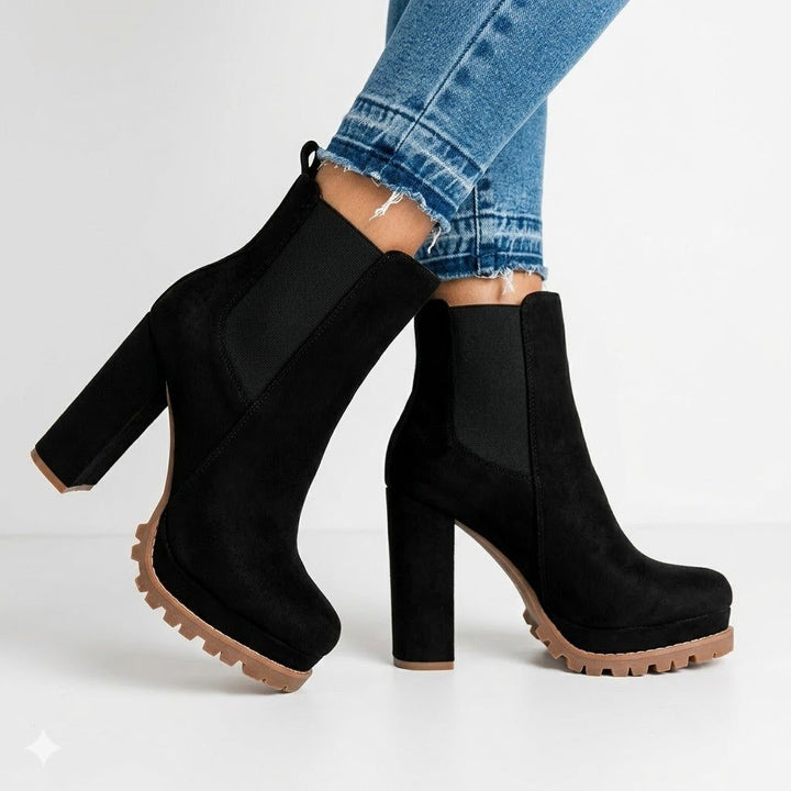 Damen-Plateau-Stiefeletten mit Blockabsatz