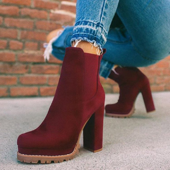 Damen-Plateau-Stiefeletten mit Blockabsatz