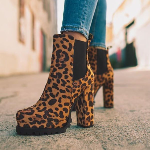Damen-Plateau-Stiefeletten mit Blockabsatz