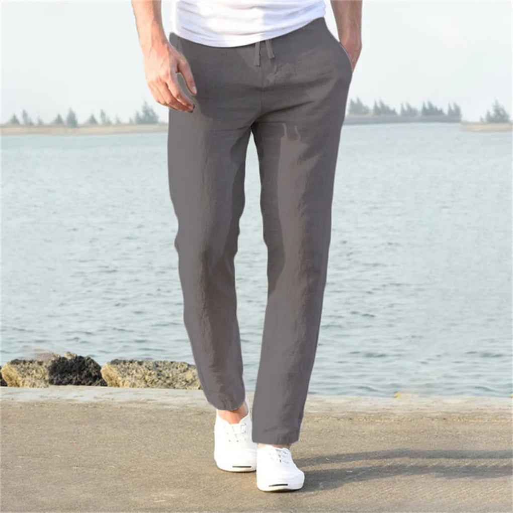 Men's Casual Linen Trousers for Warm Weather Comfort Gray
