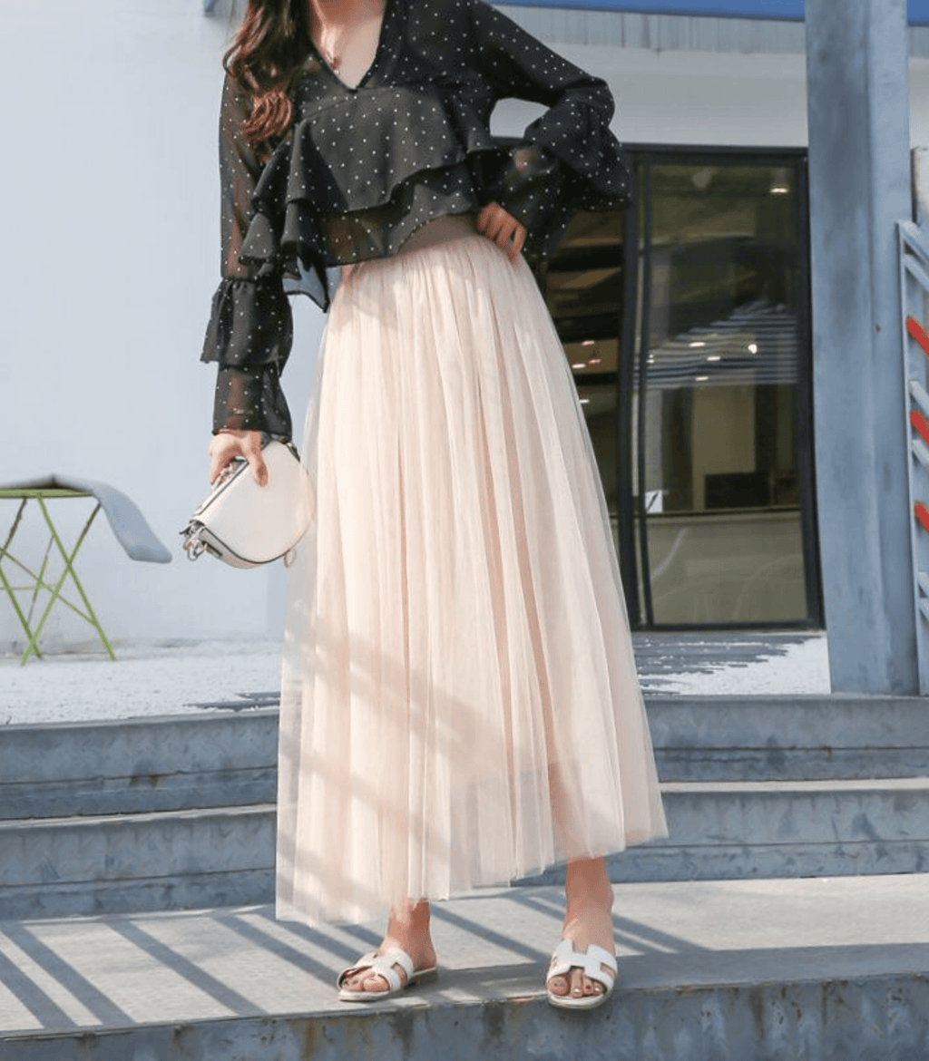 Women's High Waist Tulle Maxi Skirt - Layered & Airy Design
