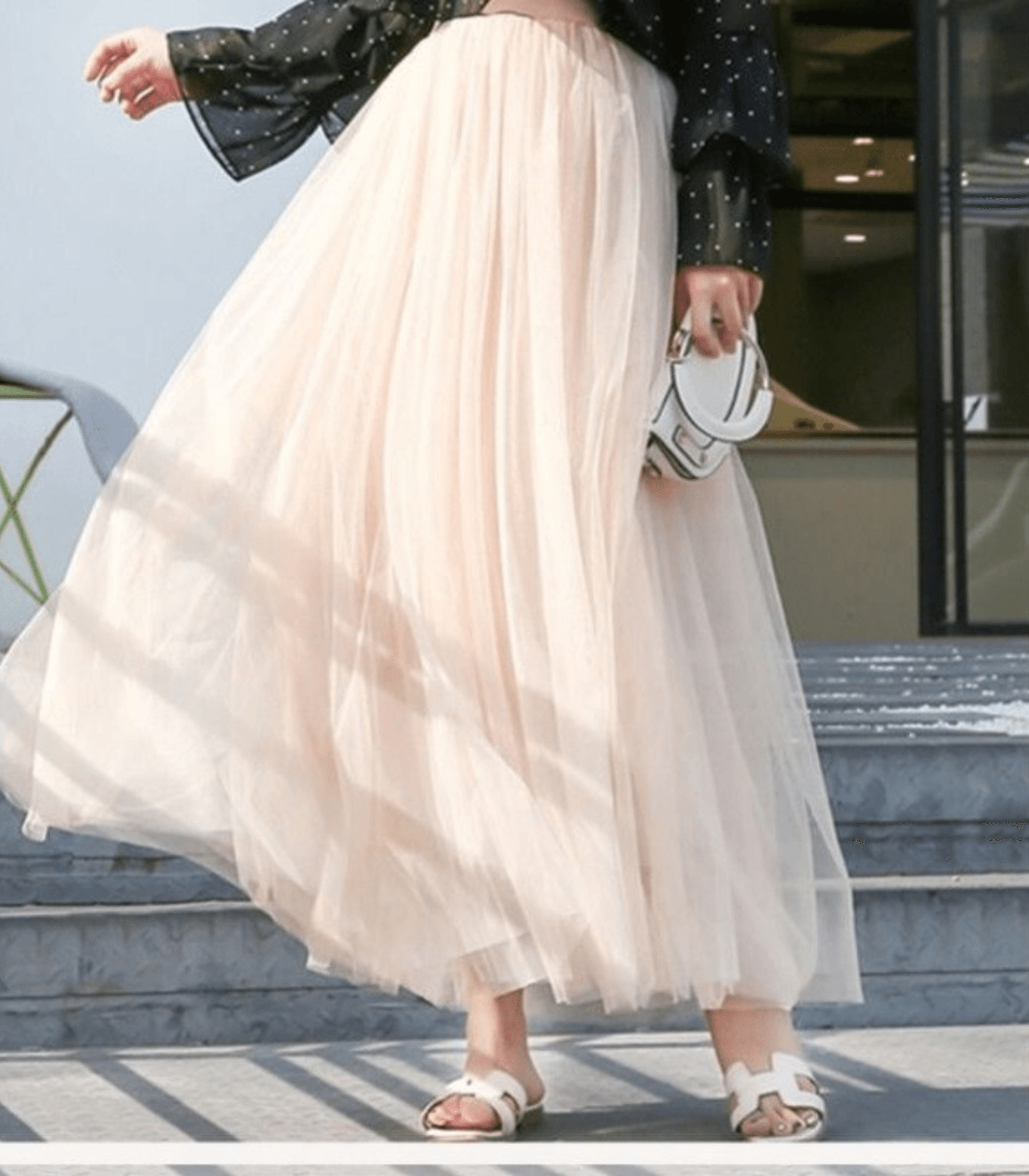 Women's High Waist Tulle Maxi Skirt - Layered & Airy Design Beige