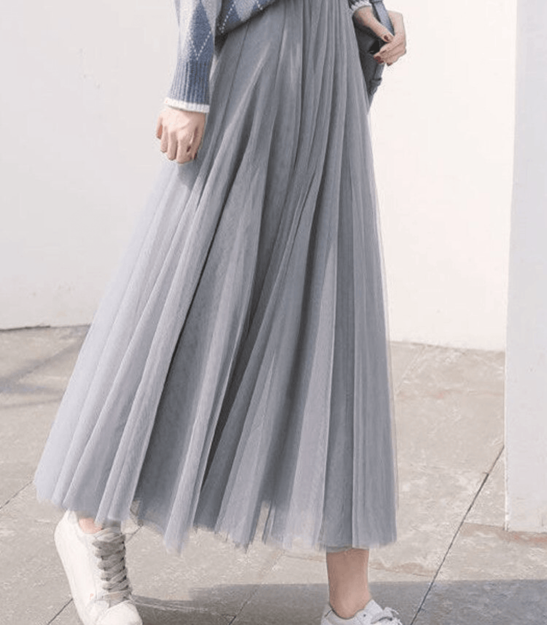 Women's High Waist Tulle Maxi Skirt - Layered & Airy Design Grey
