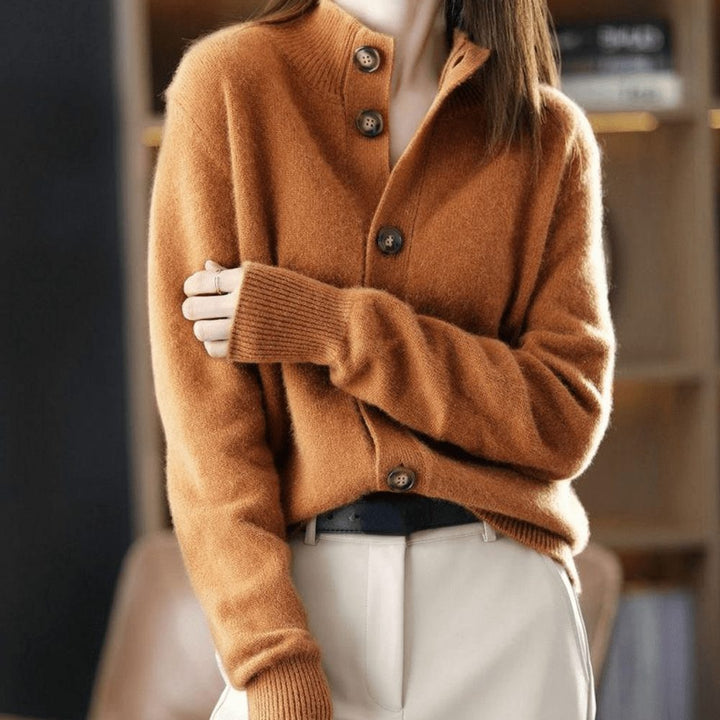 Women's Ribbed Knit Cardigan with Button-Up Closure Orange One Size