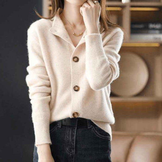 Women's Beige Ribbed Knit Button Front Relaxed Fit Cardigan Beige One Size
