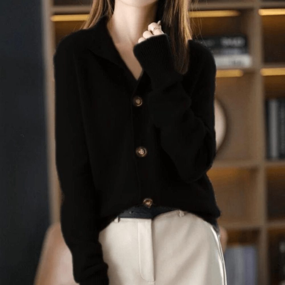 Women's Ribbed Knit Cardigan with Button-Up Closure Black One Size