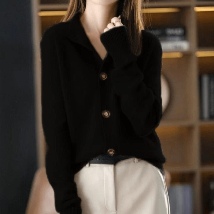 Women's Ribbed Knit Cardigan with Button-Up Closure Black One Size