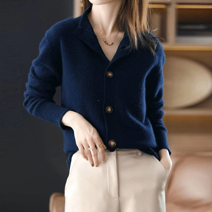 Women's Ribbed Knit Cardigan with Button-Up Closure Dark Blue One Size
