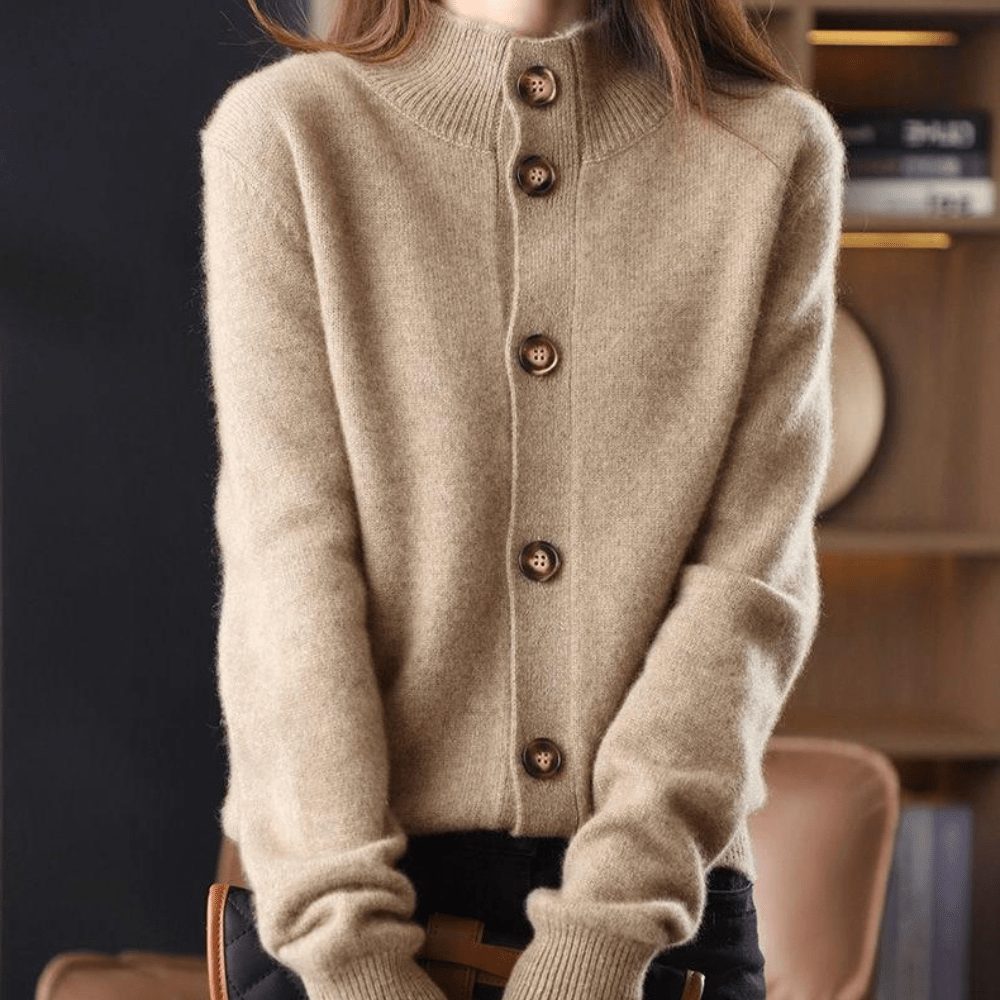 Women's Ribbed Knit Cardigan with Button-Up Closure