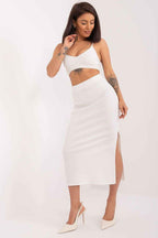Women's Two-Piece Set – Deep Neckline Crop Top & Bodycon Midi Skirt with Split L