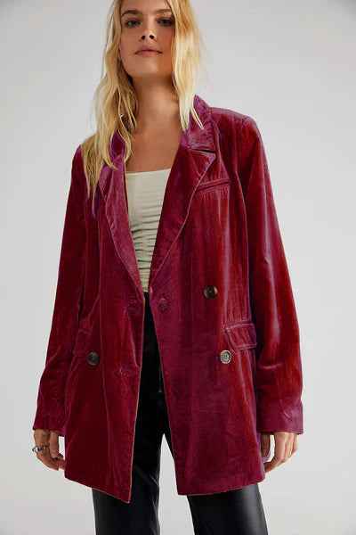 Women's Tailored Velour Blazer - Double Lined with Classic Lapel Red