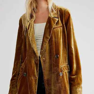 Women's Tailored Velour Blazer - Double Lined with Classic Lapel Orange
