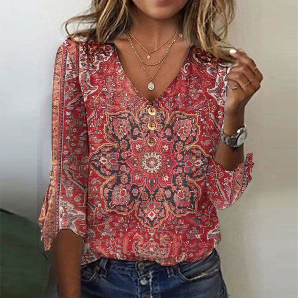 Blusa Boho da Donna con Motivo Orientale