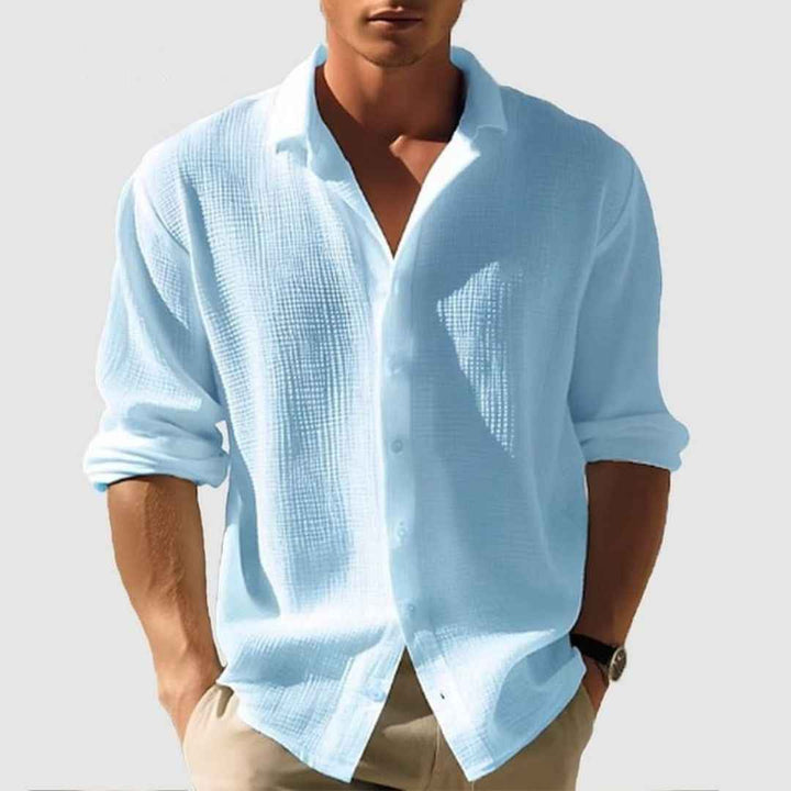 Men's Long Sleeve Casual Cotton Waffle Shirt Light Blue