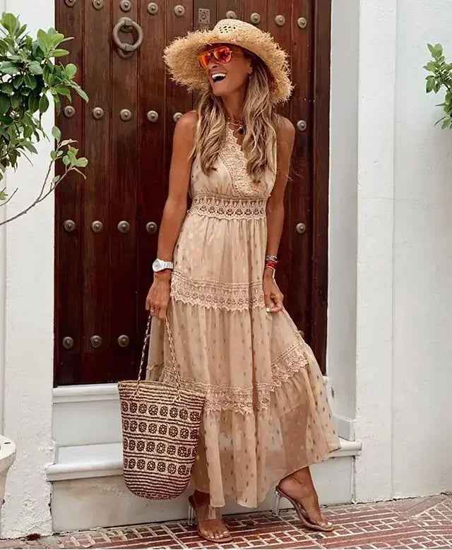 Lena | Women's Sleeveless A-Line Maxi Dress Peach