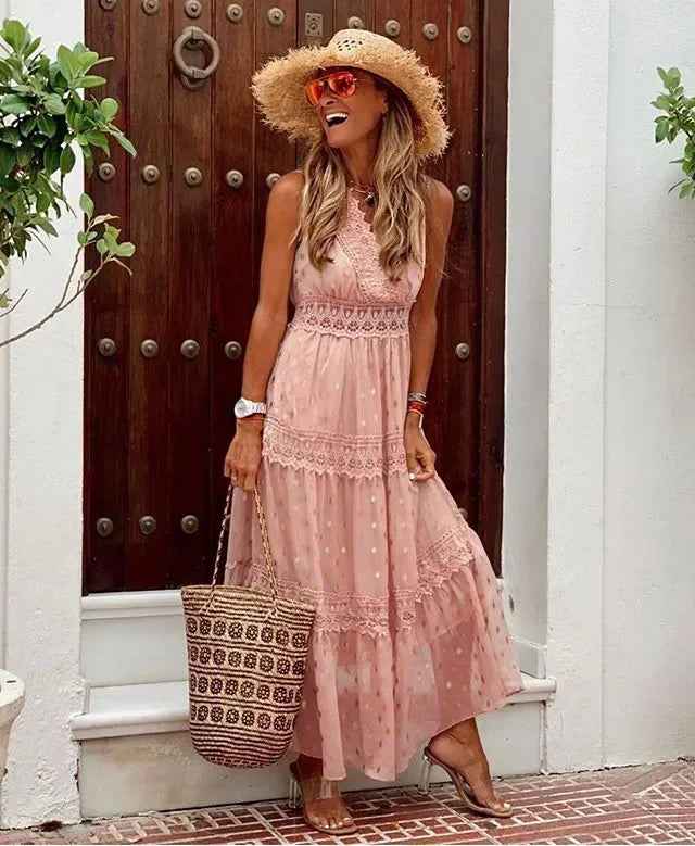 Lena | Women's Sleeveless A-Line Maxi Dress Pink