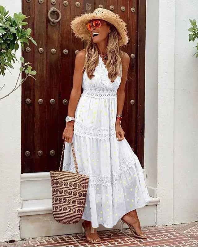 Lena | Women's Sleeveless A-Line Maxi Dress White