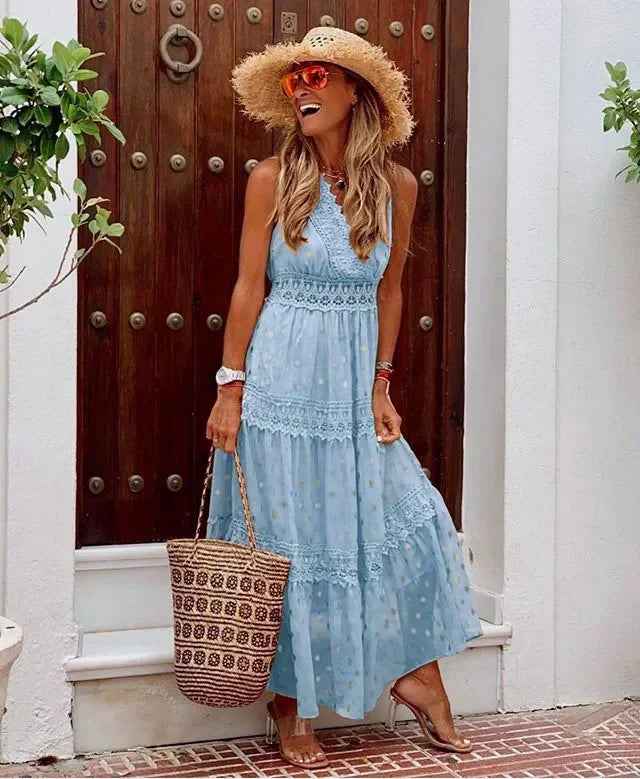 Lena | Women's Sleeveless A-Line Maxi Dress Light Blue