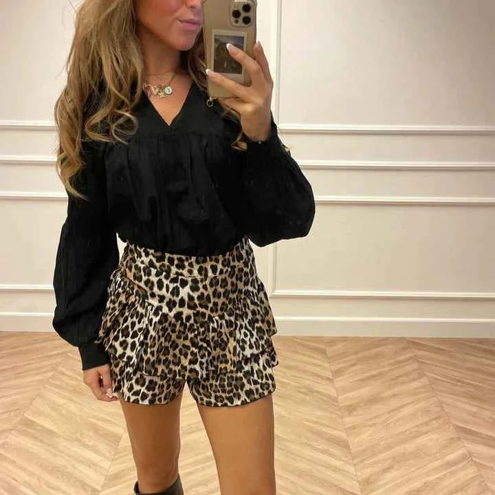 Women's Boho Print Mini Skirt - Layered Ruffles & Elastic Waist - Comfortable Fit Leopard Print