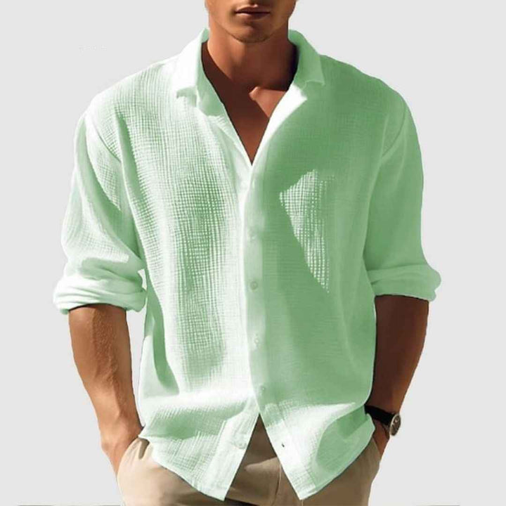 Men's Long Sleeve Casual Cotton Waffle Shirt Light Green
