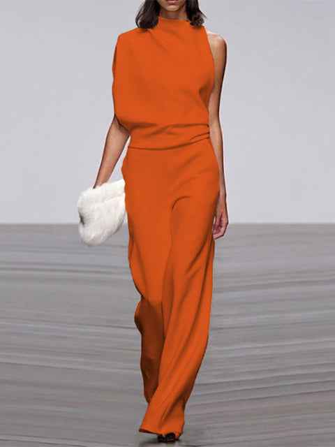 Libby | Women's One Shoulder Wide Leg Jumpsuit Orange