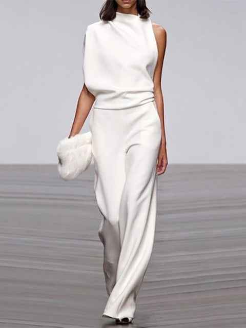 Libby | Women's One Shoulder Wide Leg Jumpsuit White