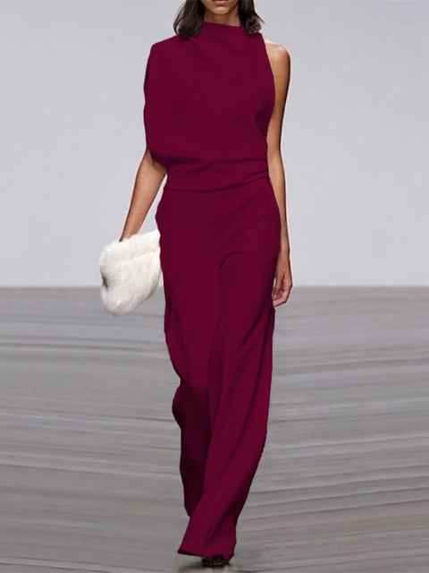 Libby | Women's One Shoulder Wide Leg Jumpsuit Red