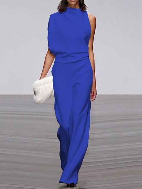Libby | Women's One Shoulder Wide Leg Jumpsuit Blue