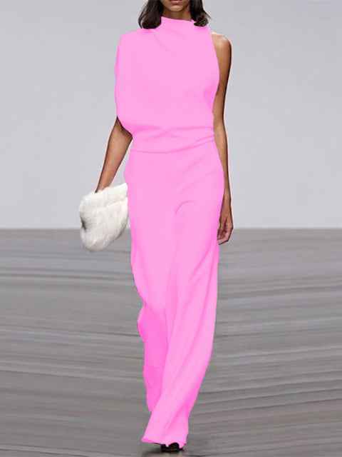 Libby | Women's One Shoulder Wide Leg Jumpsuit Pink