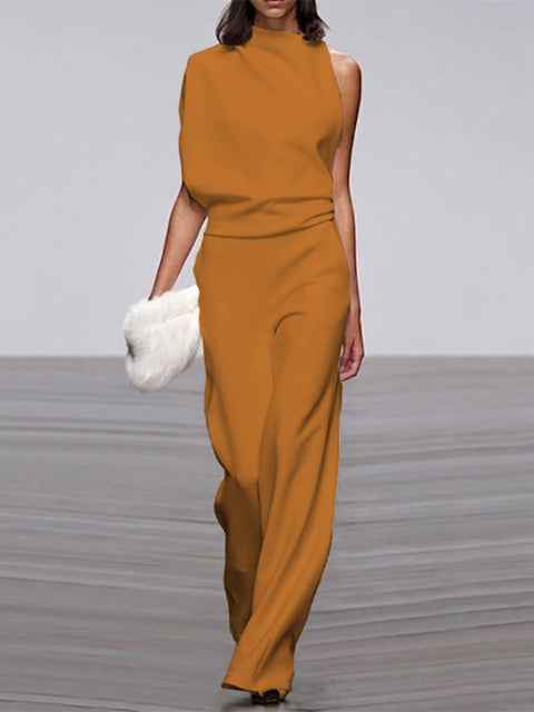 Libby | Women's One Shoulder Wide Leg Jumpsuit Yellow