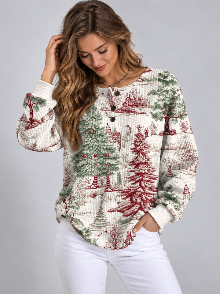 Women's Lilac Printed Knit Crew Neck Sweater with Long Sleeves