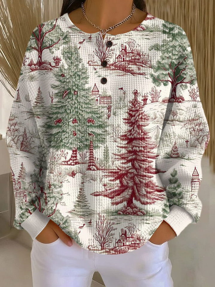 Women's Lilac Printed Knit Crew Neck Sweater with Long Sleeves White