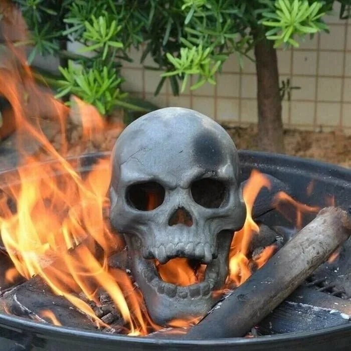Halloween's Ceramic Skull Fire Pit with Heat Resistant Design for Bonfires