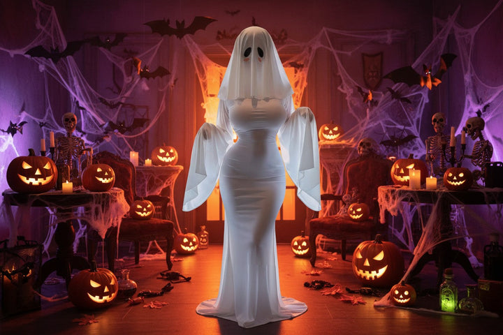 Kostým nevěsty ducha od Halloween's s dlouhými šaty a závojem
