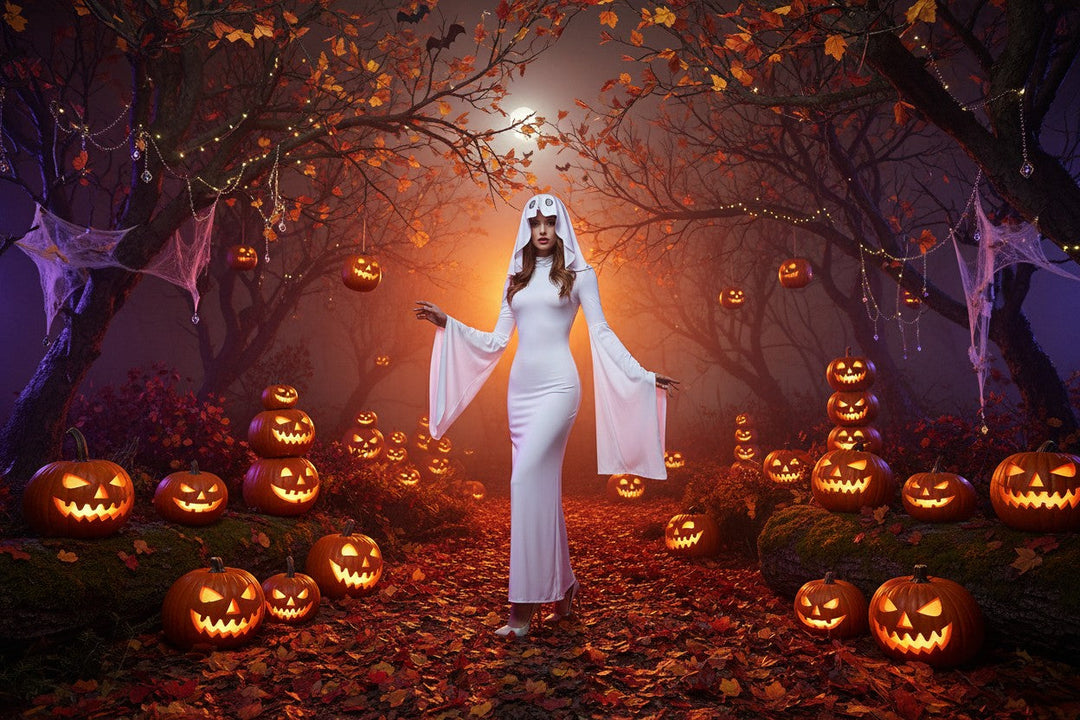Kostým nevěsty ducha od Halloween's s dlouhými šaty a závojem