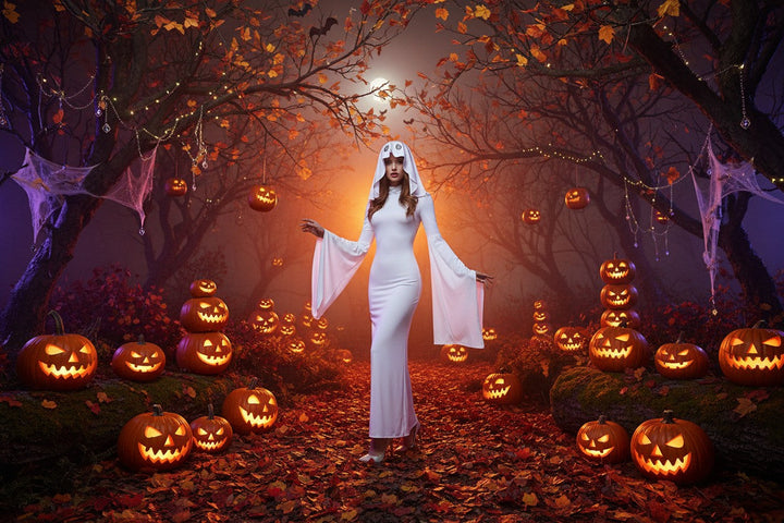Kostým nevěsty ducha od Halloween's s dlouhými šaty a závojem
